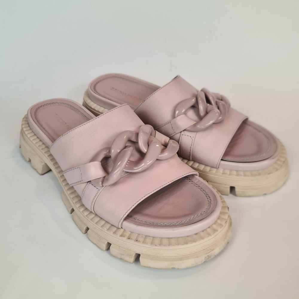 Bruno Premi Anthropologie Platform Leather Chain Strap Slides Lilac Sz 40 Chunky